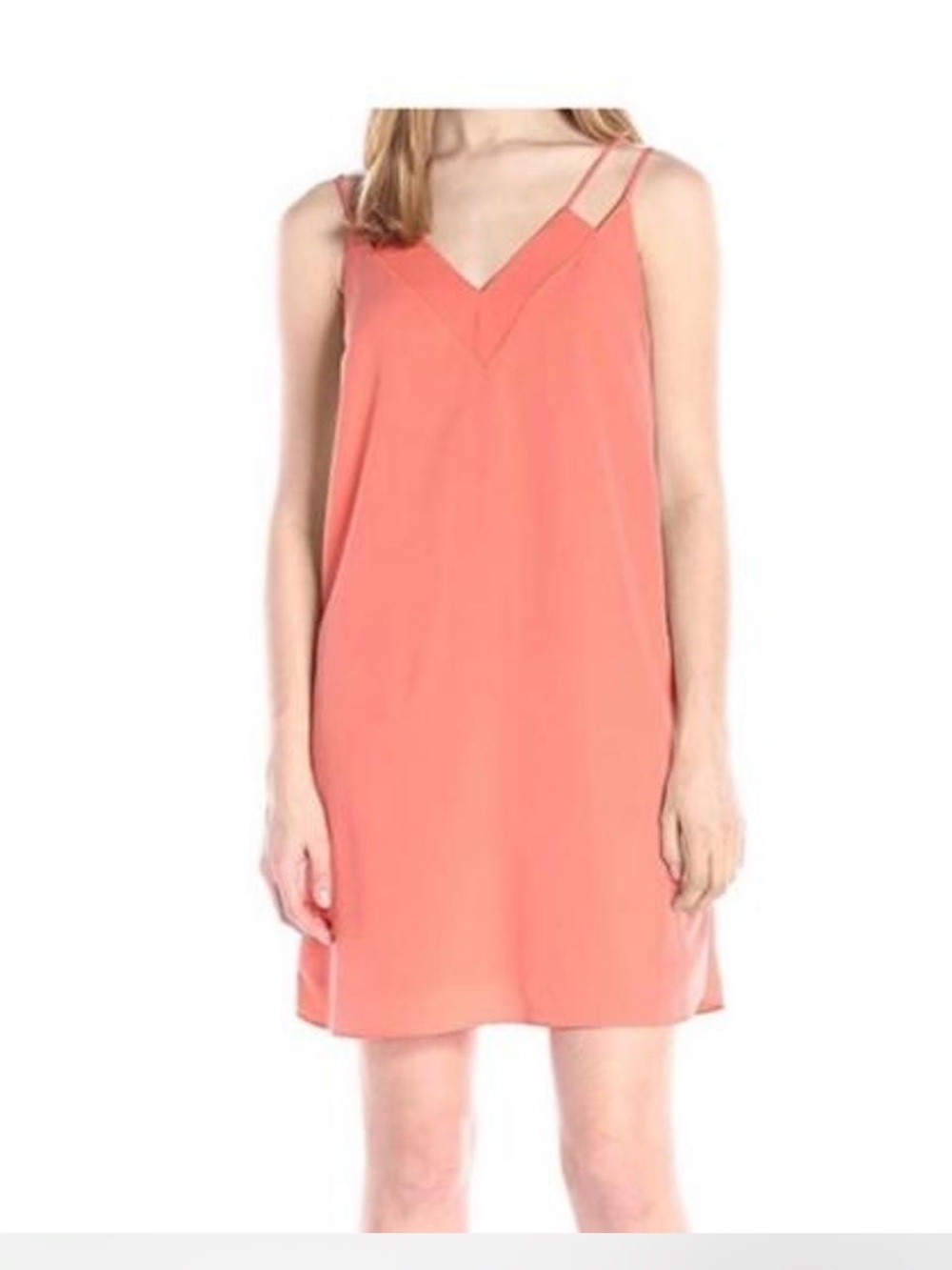 CeCe Coral Slip Dress with V-Neck and Tie Back